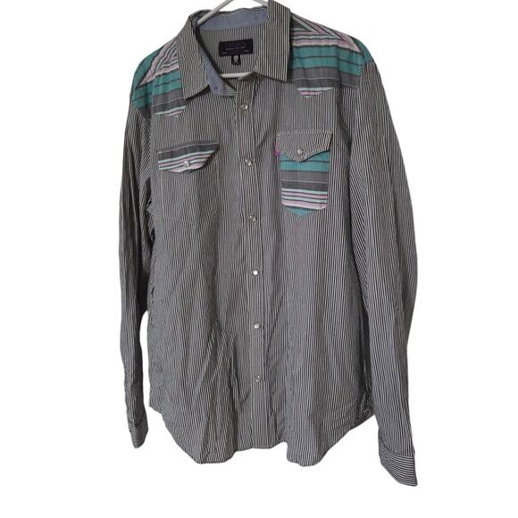 Mishka Mnwka Large Long Sleeve Button Up Stripped Fun Print Pearl Snap - Picture 1 of 5